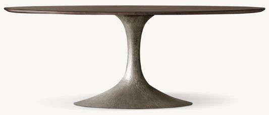 OVAL WOOD AND HAMMERED IRON DINING TABLE