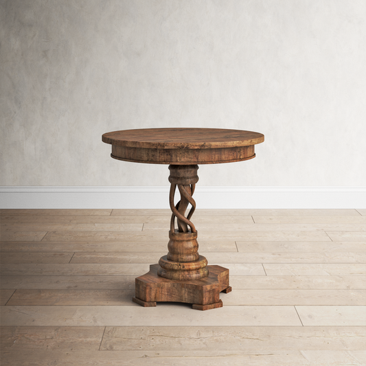 SOLID WOOD ROUND PEDESTAL END TABLE