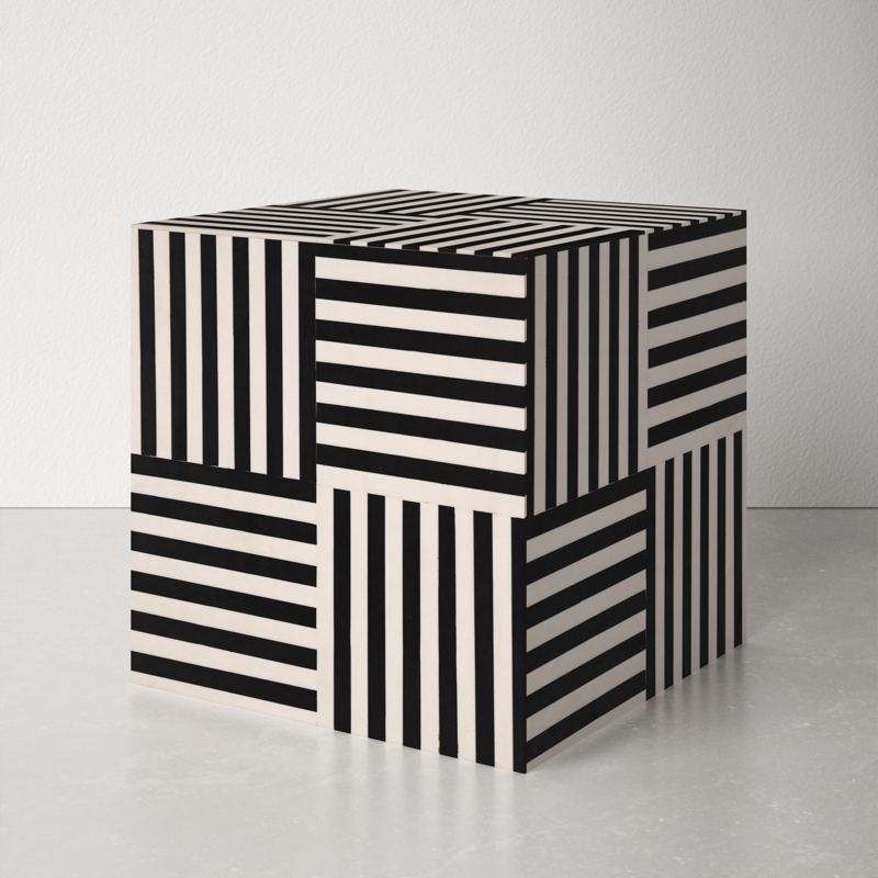 BLACK AND WHITE STRIPE CUBE END TABLE