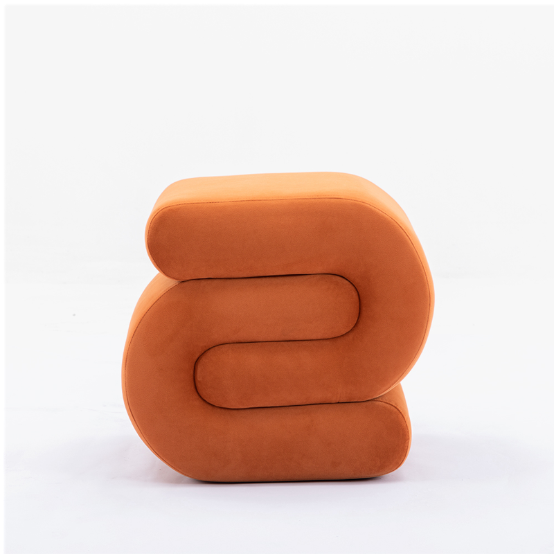 S-SHAPE MODERN ORANGE VELVET FOOTSTOOL OTTOMAN OR PADDED VANITY SEAT