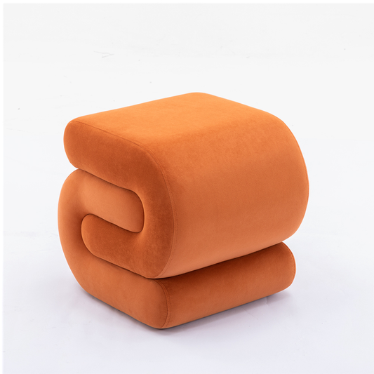 S-SHAPE MODERN ORANGE VELVET FOOTSTOOL OTTOMAN OR PADDED VANITY SEAT