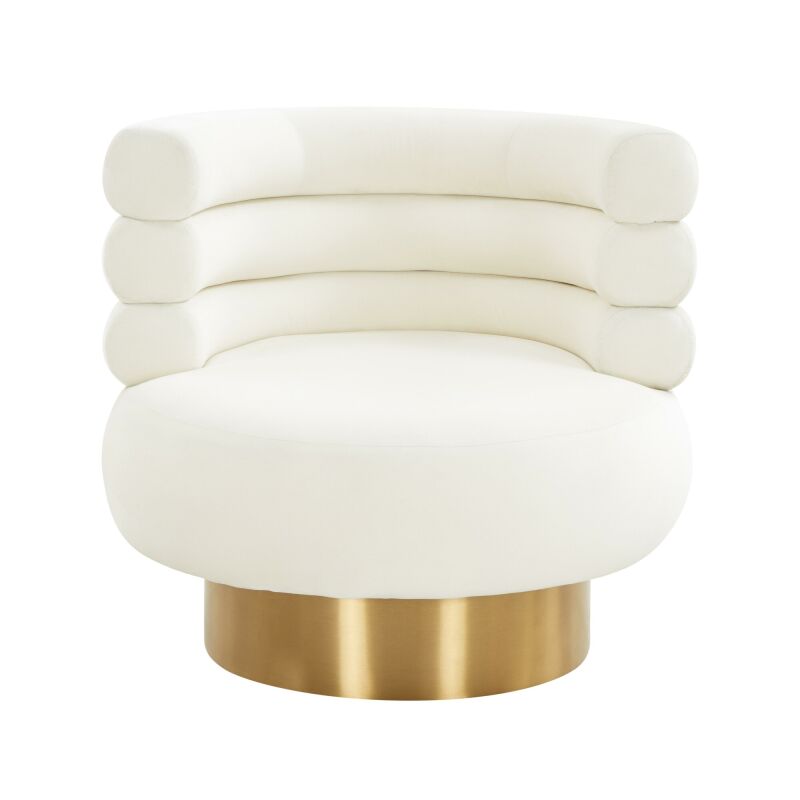 IVORY CREME VELVET CLUB CHAIR WITH GOLD SWIVEL BASE