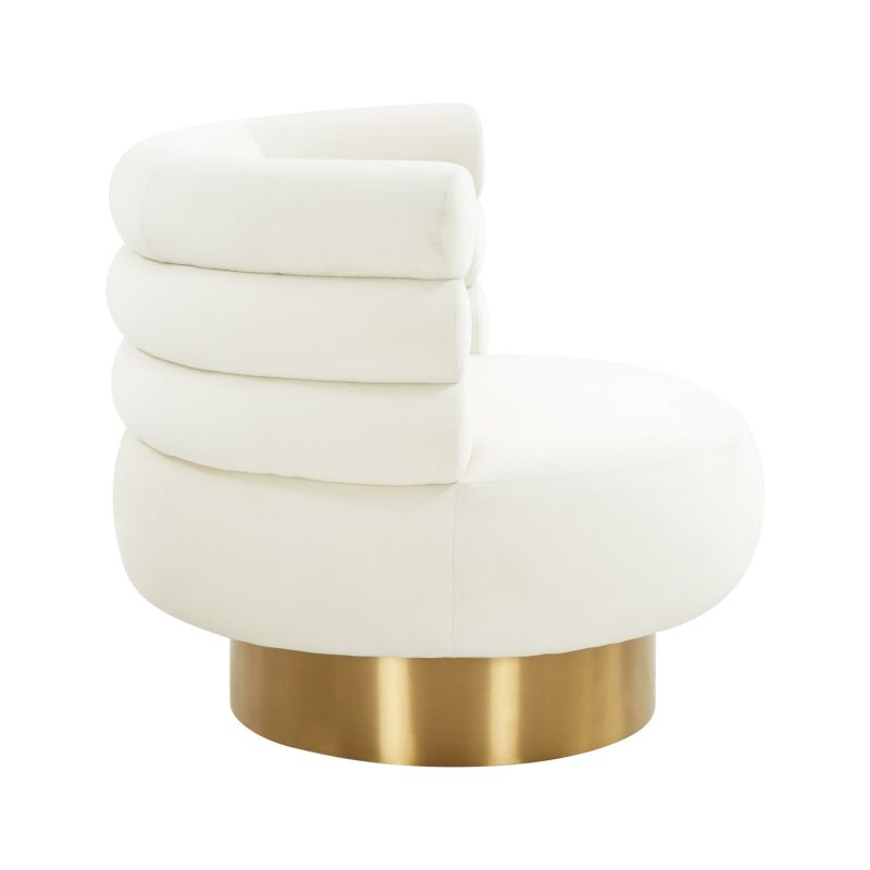 IVORY CREME VELVET CLUB CHAIR WITH GOLD SWIVEL BASE