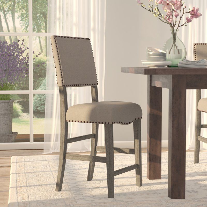 TAN LINIEN DINING CHAIR WITH RIVETS
