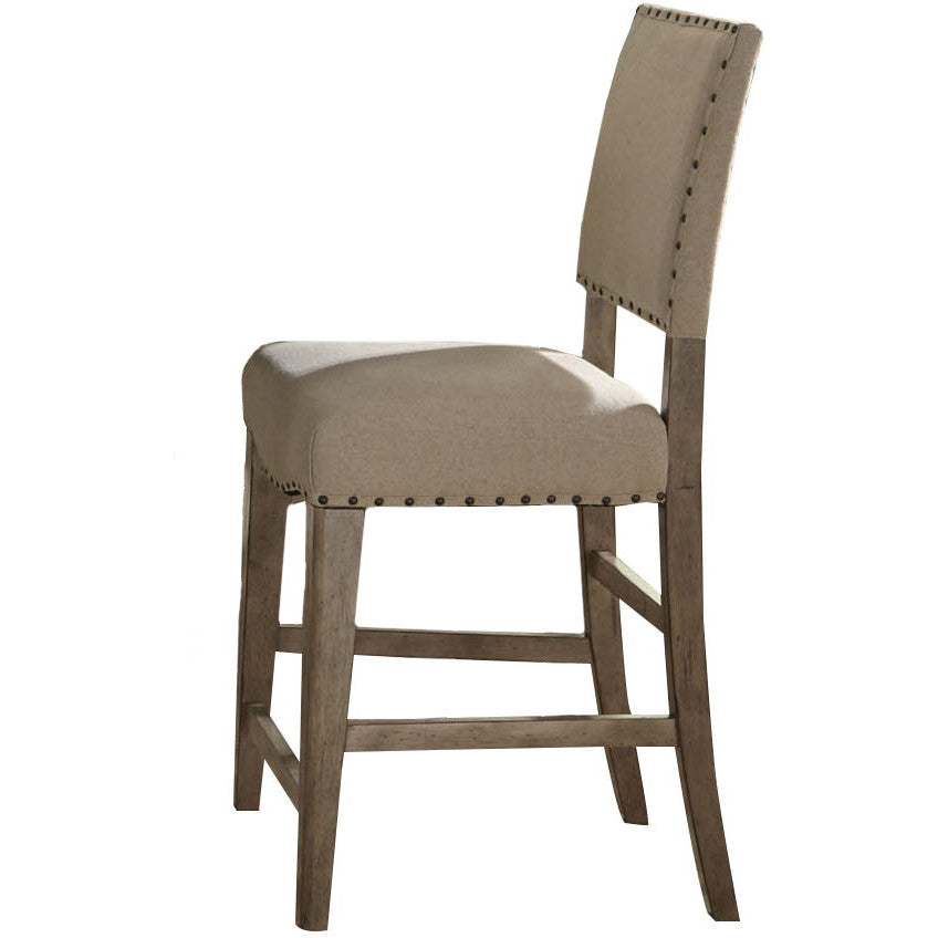 TAN LINIEN DINING CHAIR WITH RIVETS