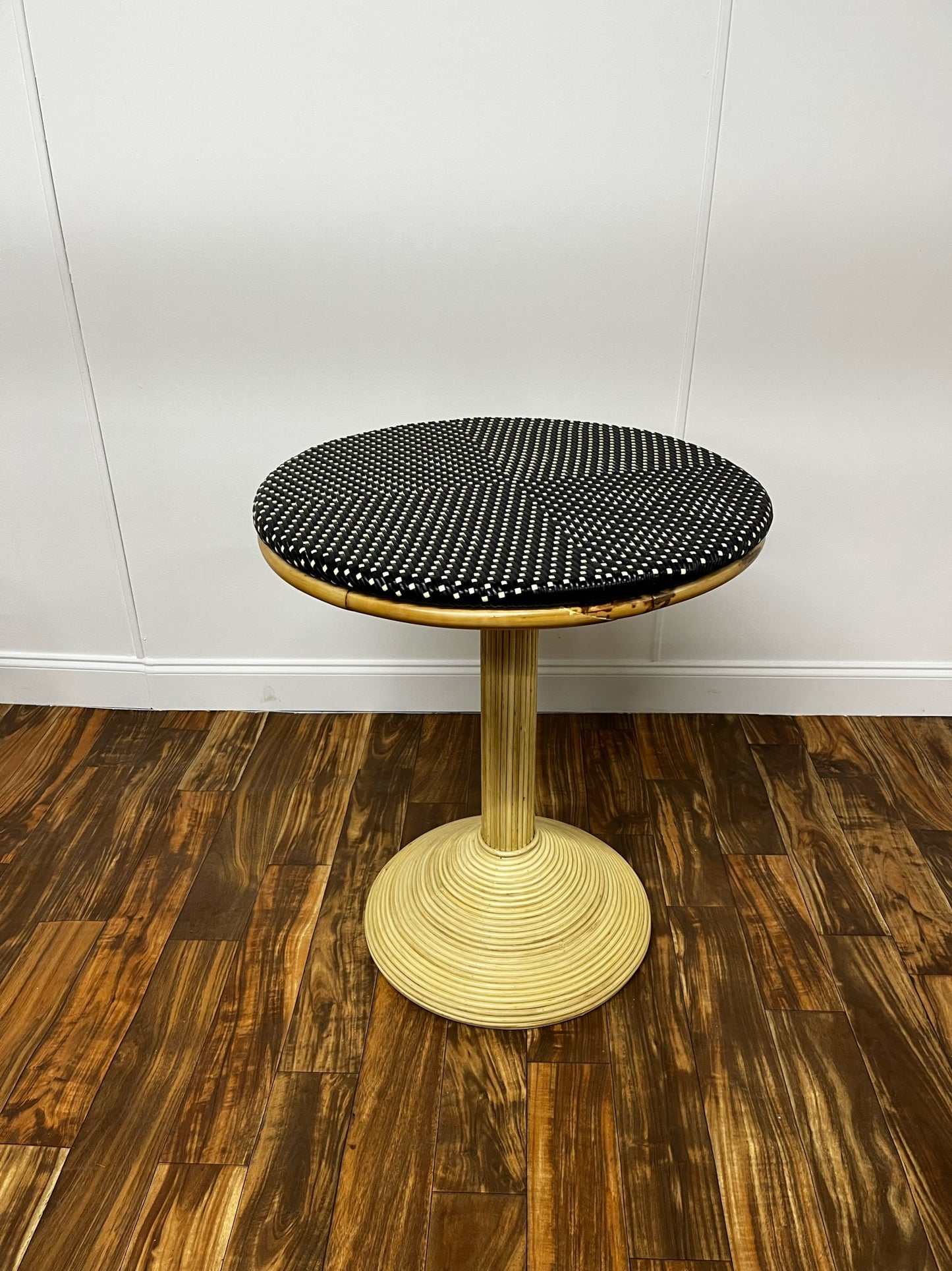 BLACK AND WHITE WICKER BAR TABLE
