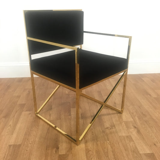 BLACK VELVET DIRECTOR CHAIR WITH GOLD LEGS