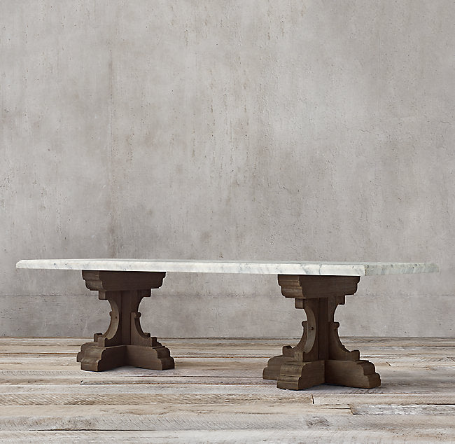 LARGE MARBLE AND OAK DINING TABLE