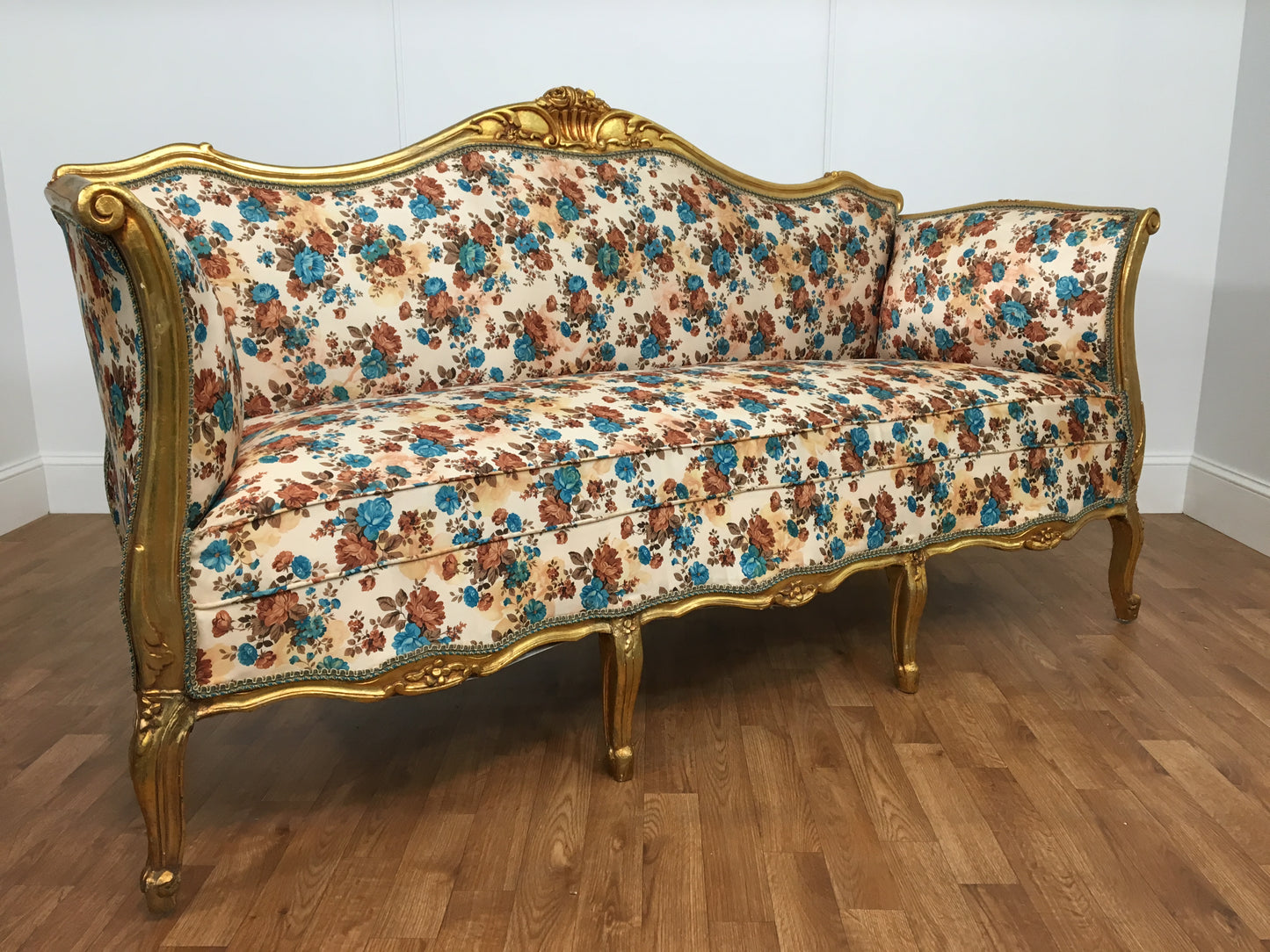 FLORAL PATTERN WITH GOLD FRAME ORNATE SOFA