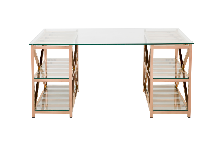 GLASS TOP AND ROSE GOLD DESK