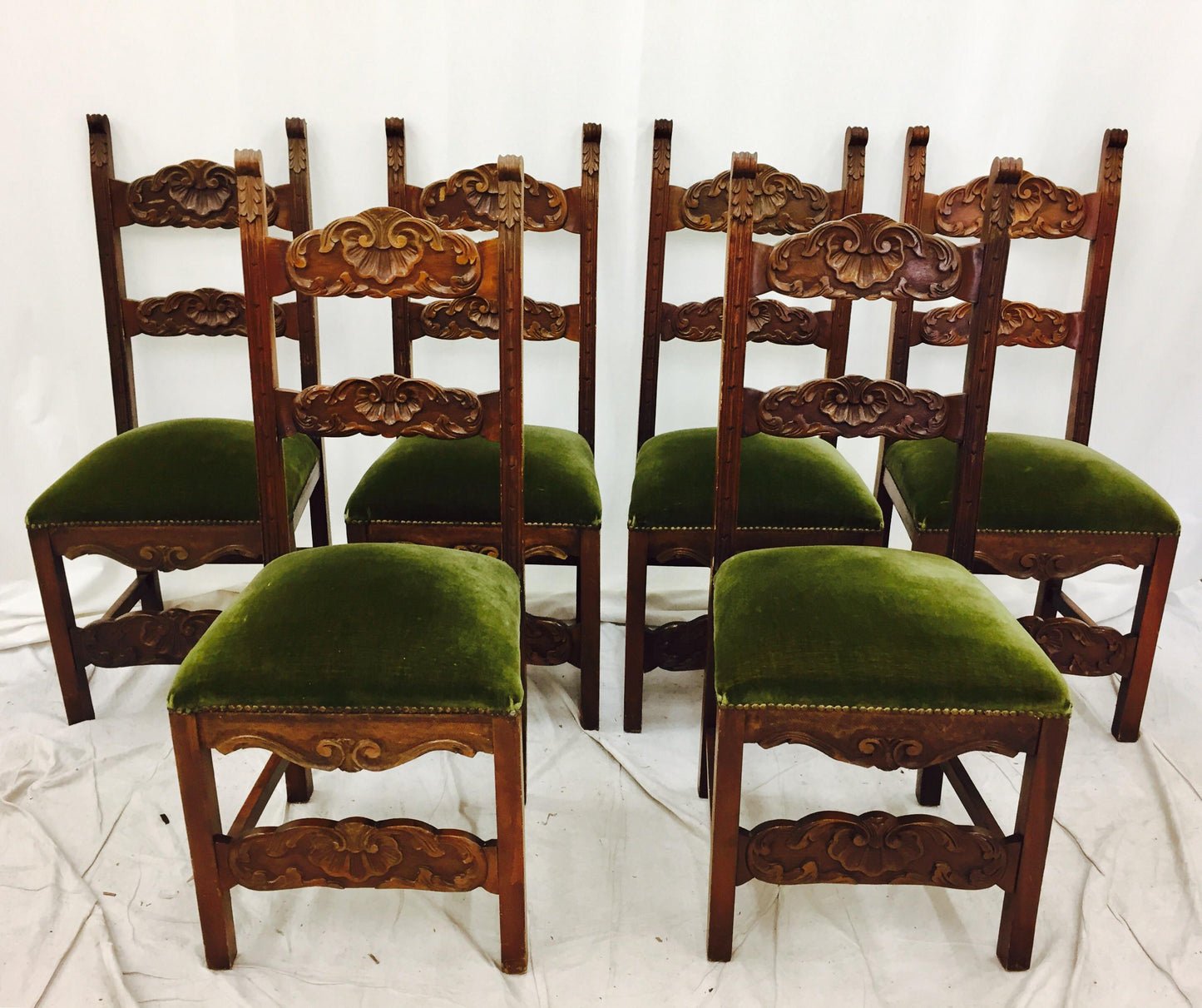 SPANISH COLONIAL GREEN VELVET DINING CHAIR