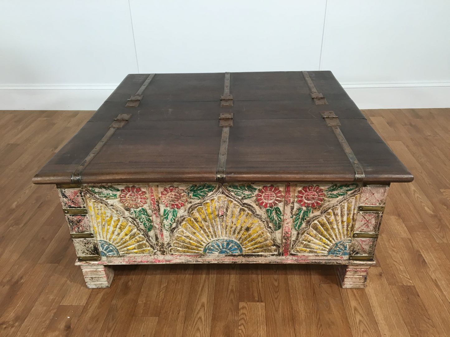 HAND PAINTED INDIAN COFFEE TABLE WITH STORAGE