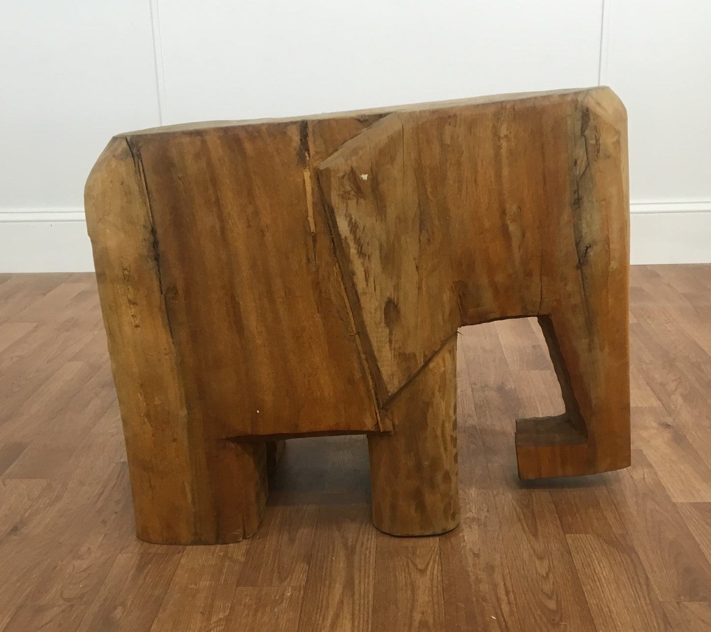 WOOD CARVED ELEPHANT ACCENT TABLE