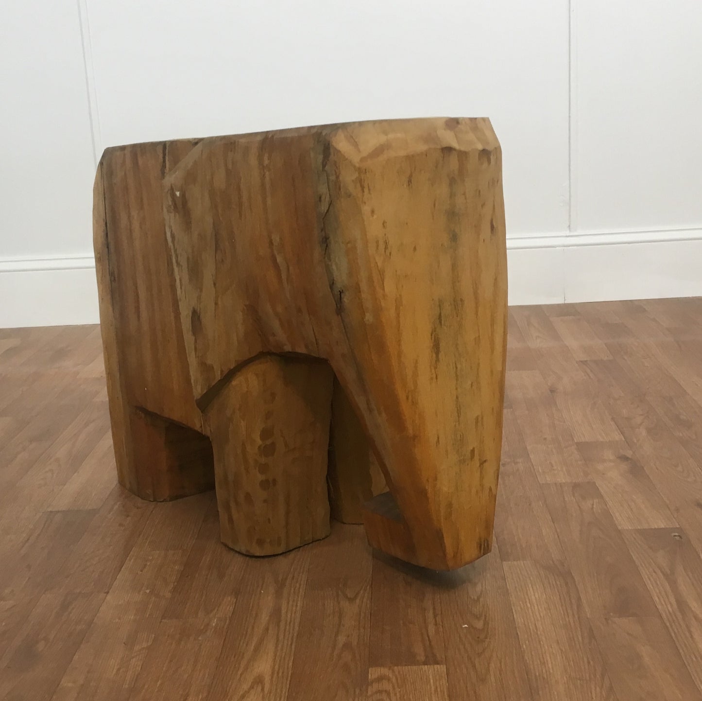 WOOD CARVED ELEPHANT ACCENT TABLE