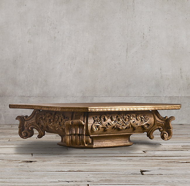 ORNATE CARVED WOOD CAPITAL COFFEE TABLE