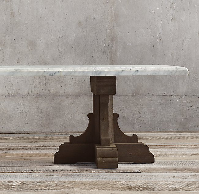 LARGE MARBLE AND OAK DINING TABLE